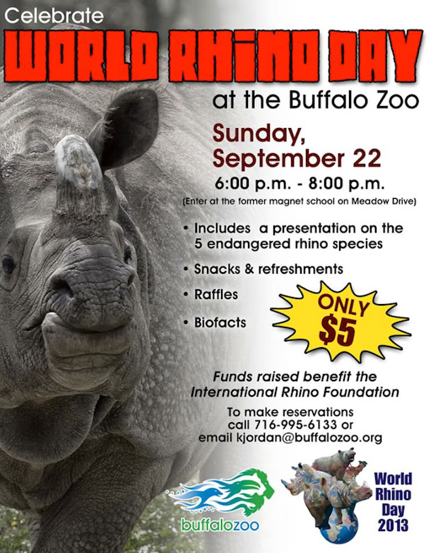 The Buffalo Zoo in New York will hold a special event on World Rhino Day to raise funds for the International Rhino Foundation.